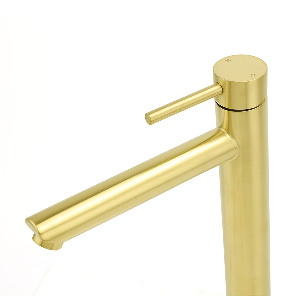 WELS Brushed Gold Laundry Round Tall Basin Mixer Vanity Sink Faucet Tap 304 SUS V1233-KRD102G