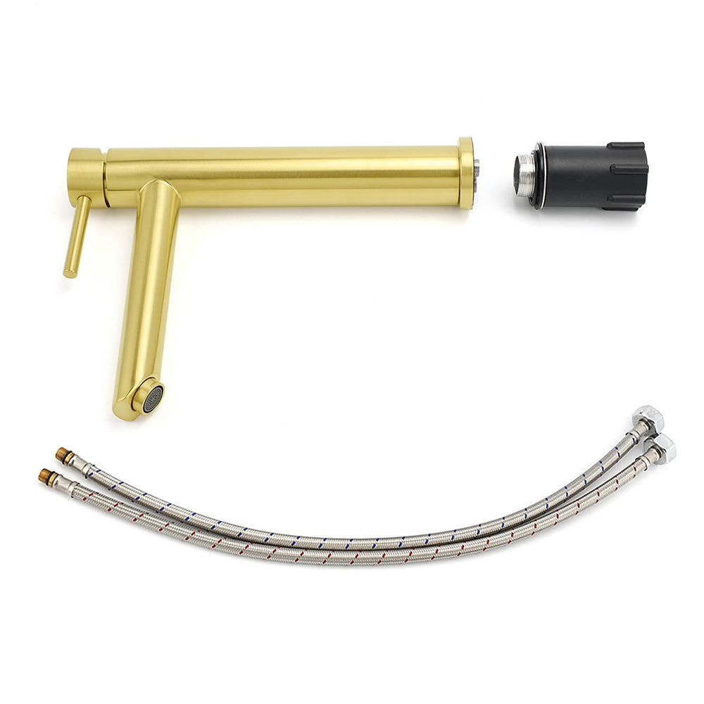 WELS Brushed Gold Laundry Round Tall Basin Mixer Vanity Sink Faucet Tap 304 SUS V1233-KRD102G