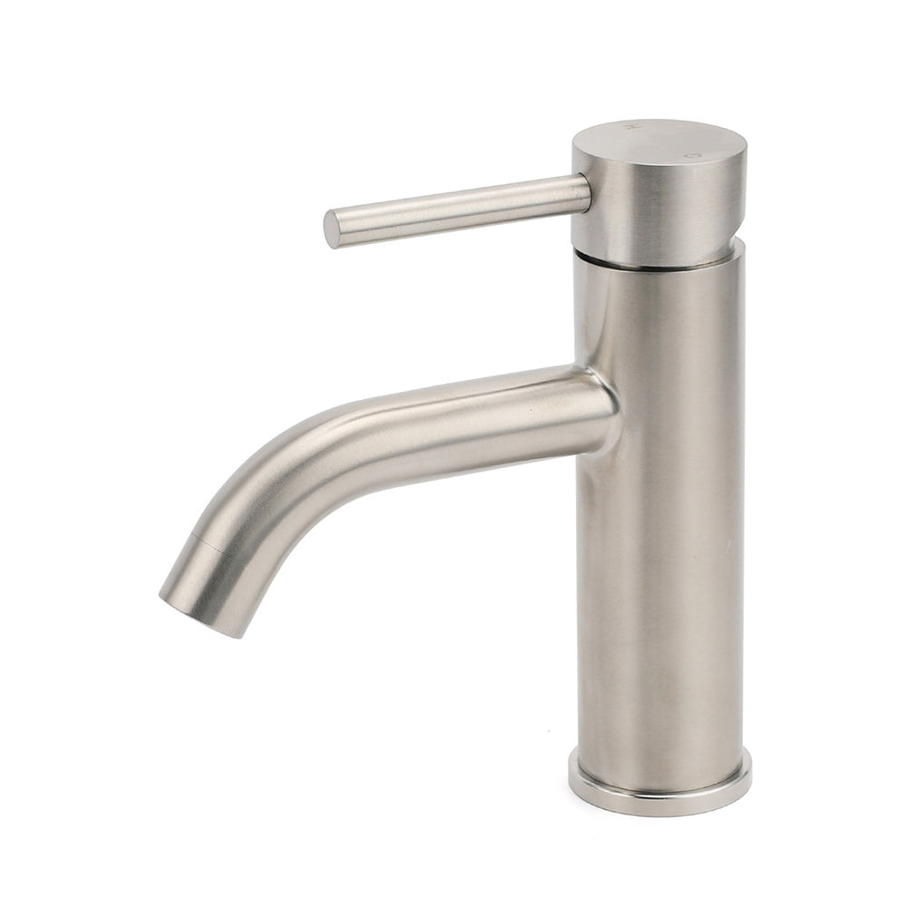 Brushed Nickel Round Curve Kitchen Laundry Basin Mixer Vanity Counter Top Faucet V1233-KRD103BS
