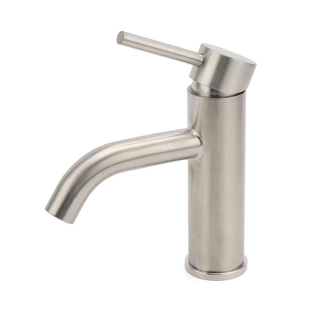 Brushed Nickel Round Curve Kitchen Laundry Basin Mixer Vanity Counter Top Faucet V1233-KRD103BS