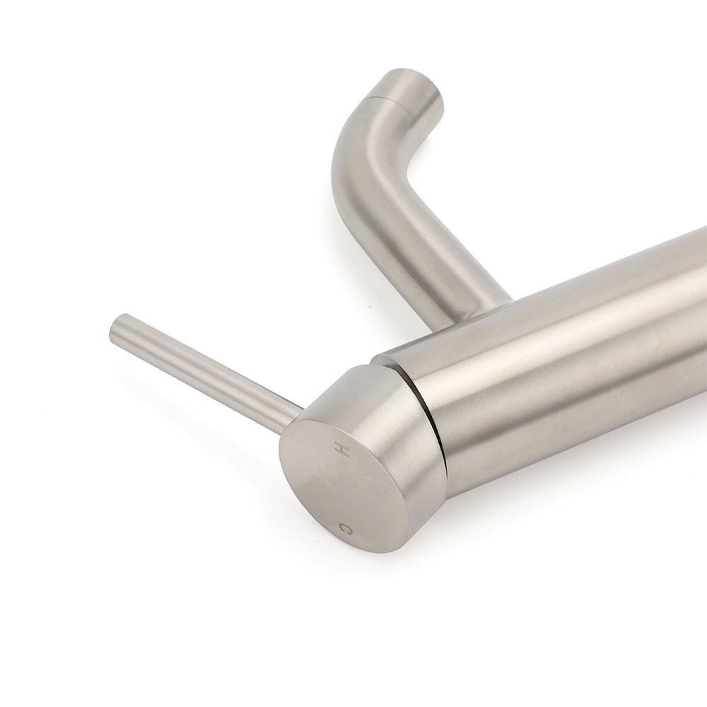 Brushed Nickel Round Curve Kitchen Laundry Basin Mixer Vanity Counter Top Faucet V1233-KRD103BS