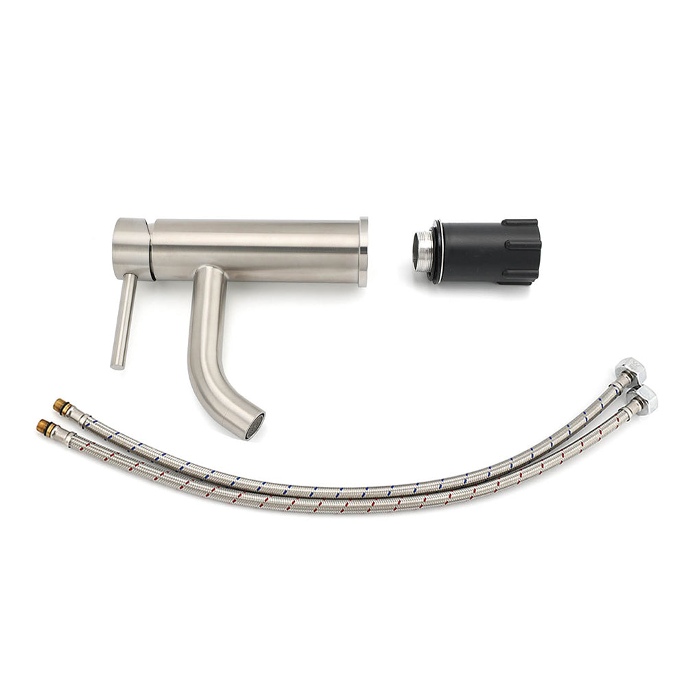 Brushed Nickel Round Curve Kitchen Laundry Basin Mixer Vanity Counter Top Faucet V1233-KRD103BS