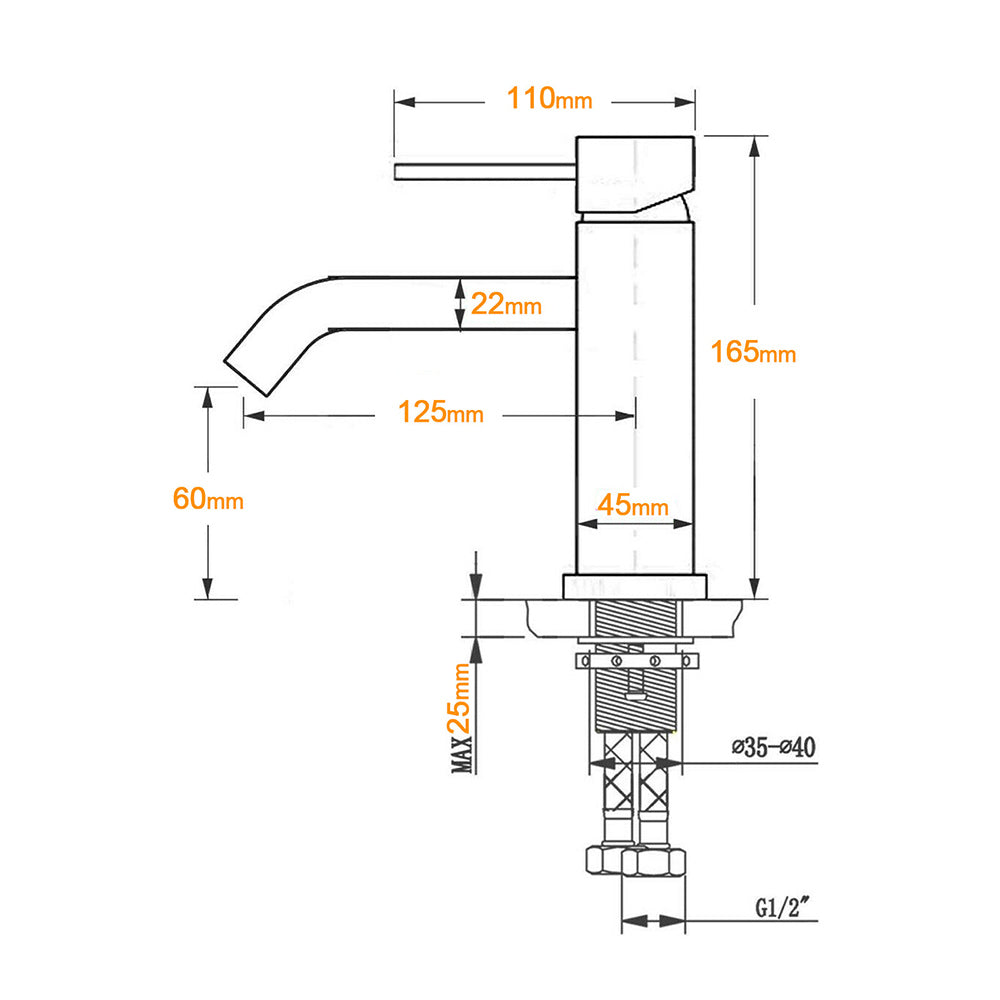 Brushed Nickel Round Curve Kitchen Laundry Basin Mixer Vanity Counter Top Faucet V1233-KRD103BS