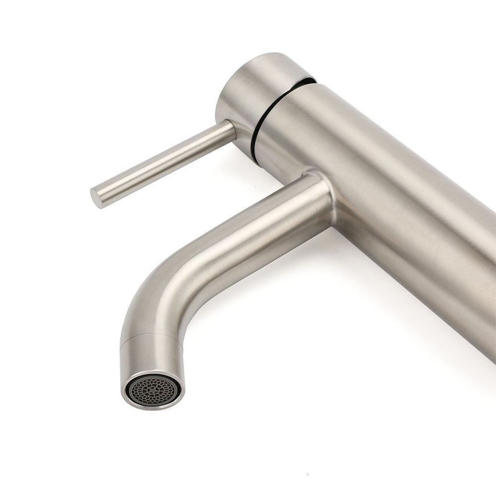 Brushed Nickel Round Curve Kitchen Laundry Basin Mixer Vanity Counter Top Faucet V1233-KRD103BS