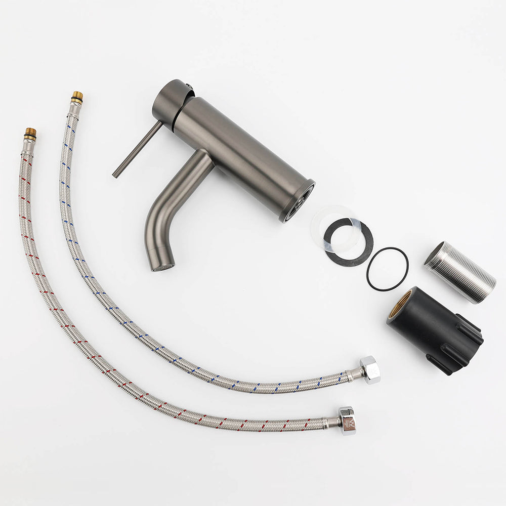 WELS Gun Metal Grey Kitchen Laundry Round Basin Mixer Vanity Sink Faucet Tap Set V1233-KRD103GM