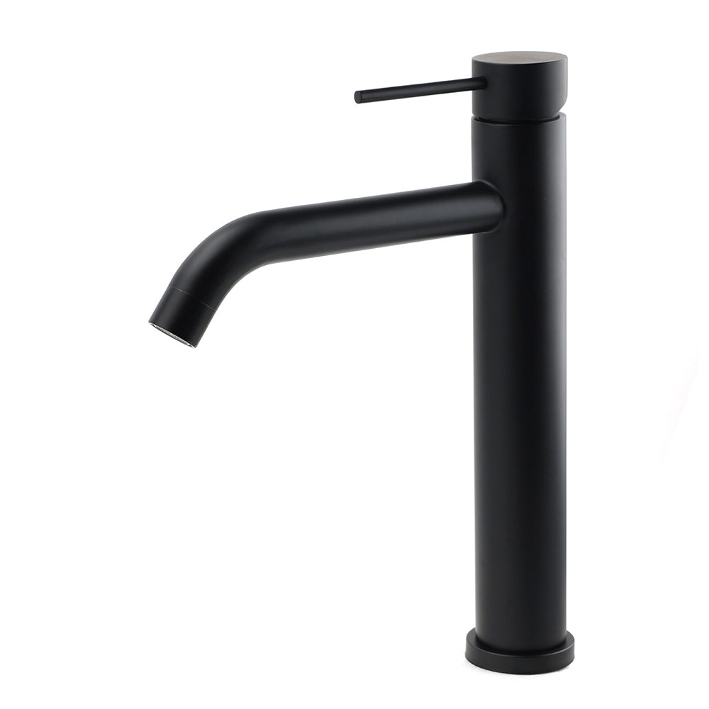 Matt Black Tall Laundry Round Curve Spout Basin Mixer Vanity Sink Faucet Tapware V1233-KRD104BL