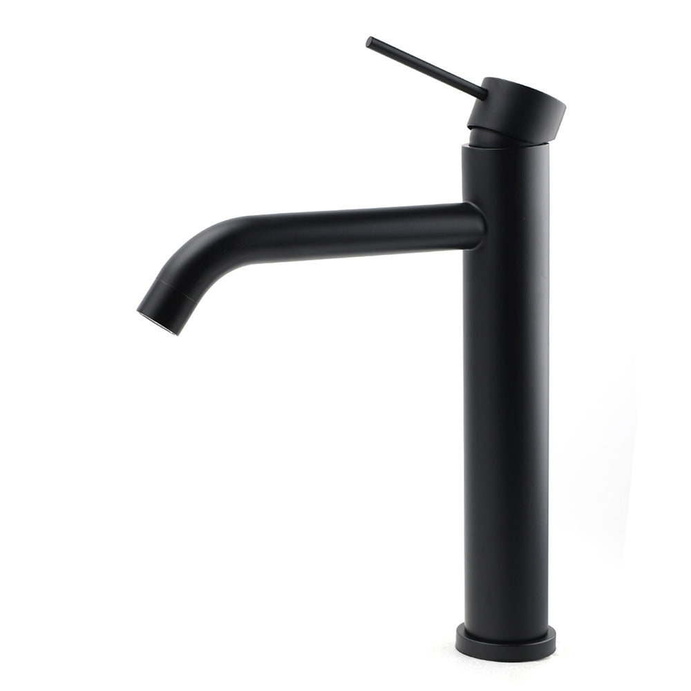 Matt Black Tall Laundry Round Curve Spout Basin Mixer Vanity Sink Faucet Tapware V1233-KRD104BL
