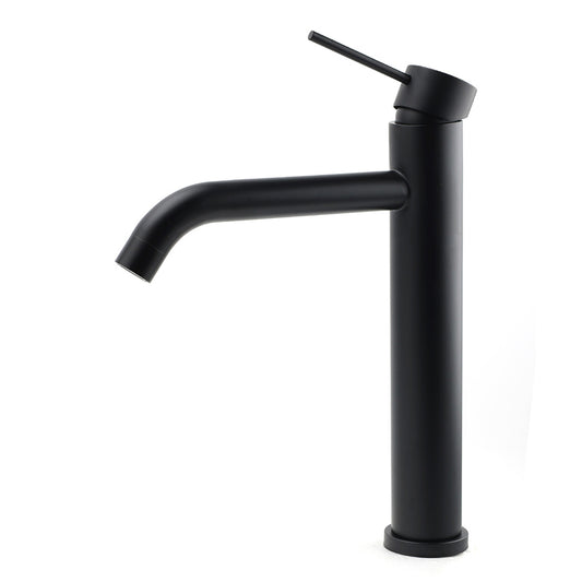 Matt Black Tall Laundry Round Curve Spout Basin Mixer Vanity Sink Faucet Tapware V1233-KRD104BL