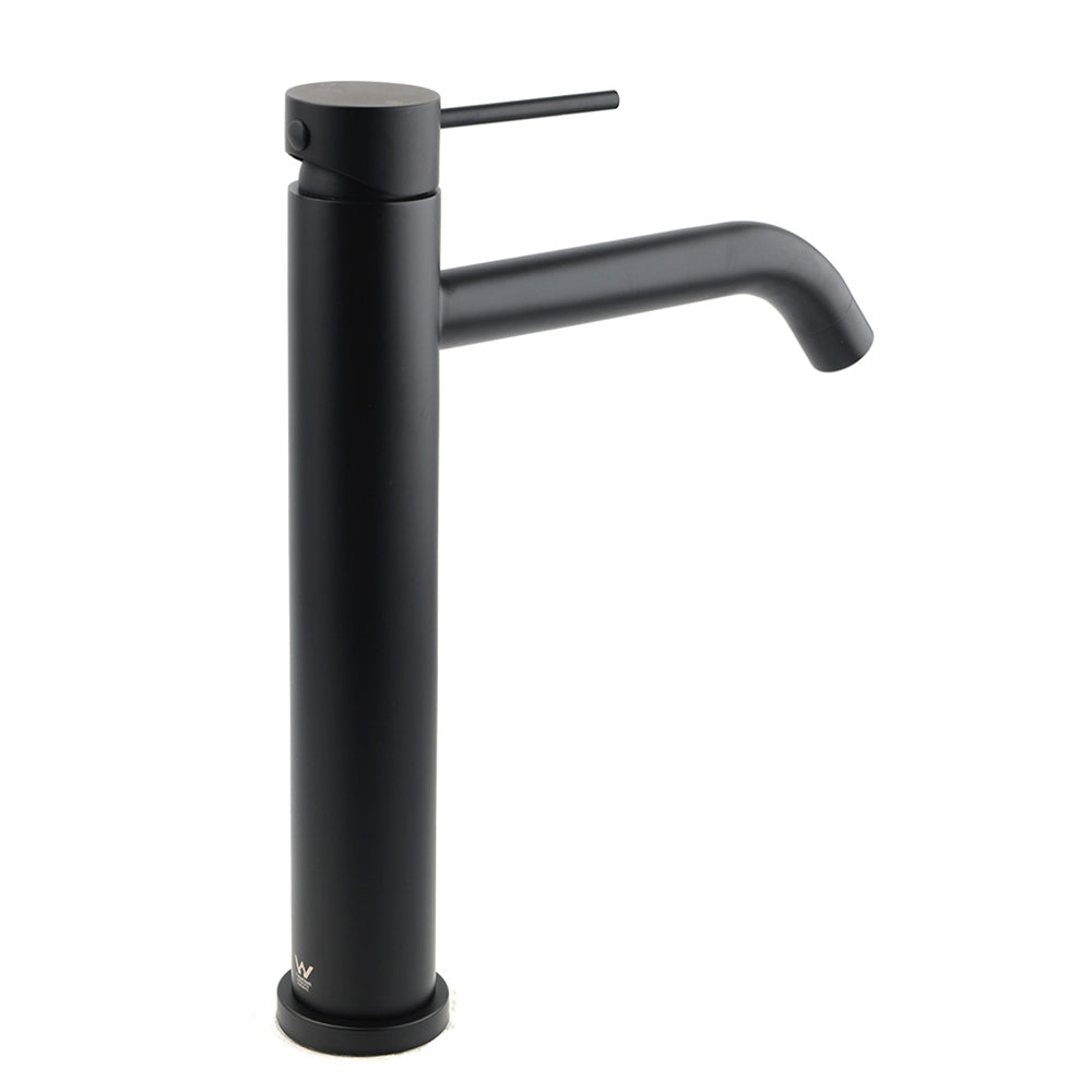 Matt Black Tall Laundry Round Curve Spout Basin Mixer Vanity Sink Faucet Tapware V1233-KRD104BL