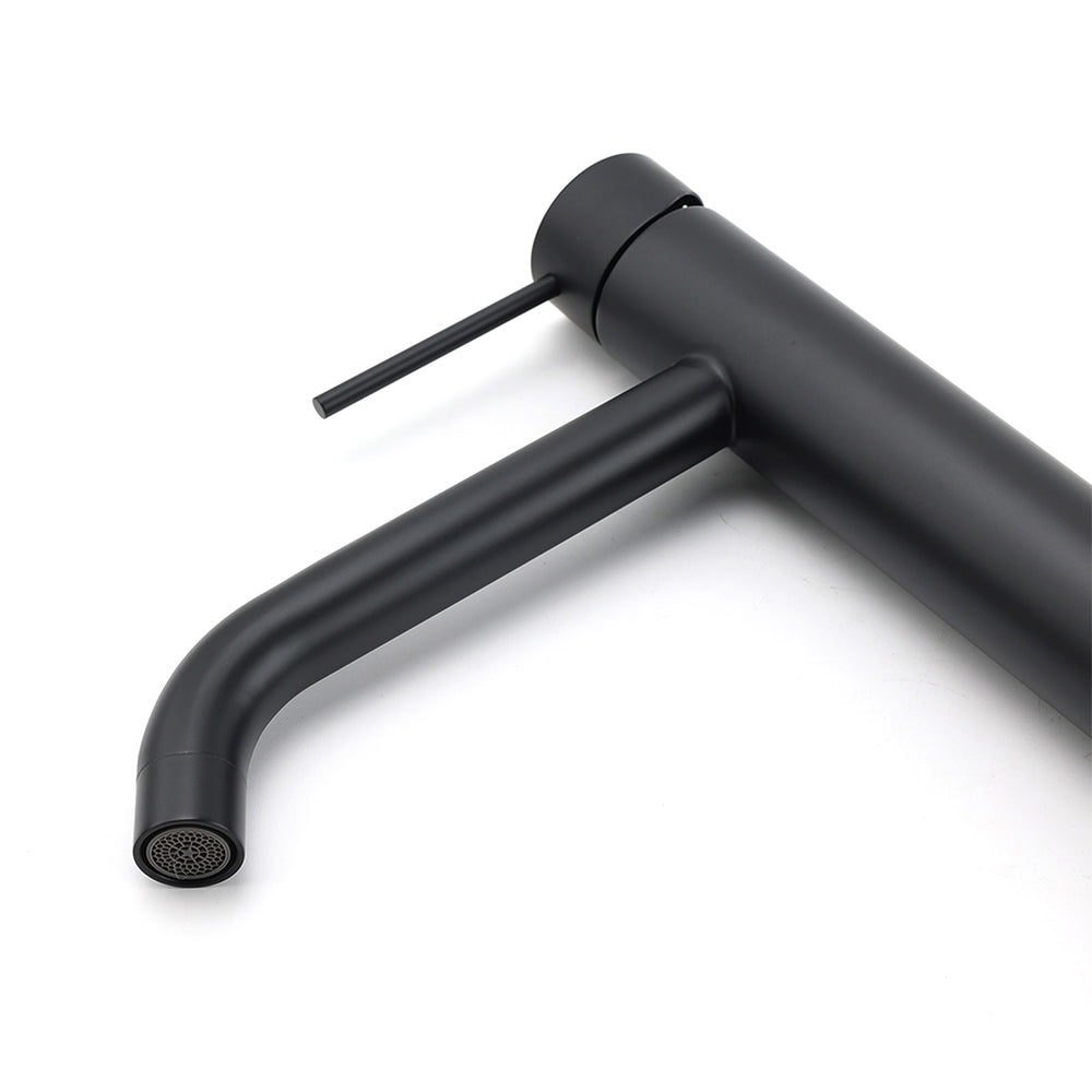 Matt Black Tall Laundry Round Curve Spout Basin Mixer Vanity Sink Faucet Tapware V1233-KRD104BL