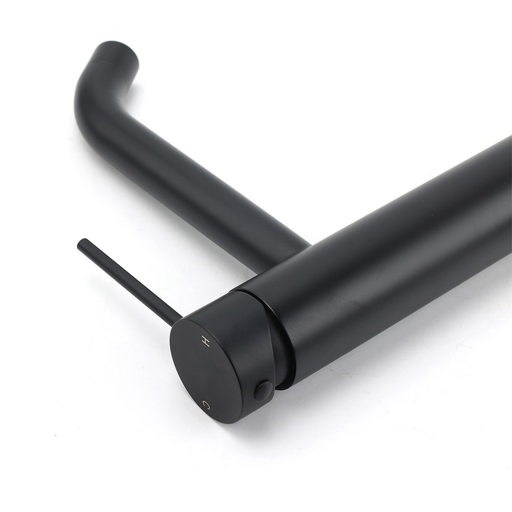 Matt Black Tall Laundry Round Curve Spout Basin Mixer Vanity Sink Faucet Tapware V1233-KRD104BL