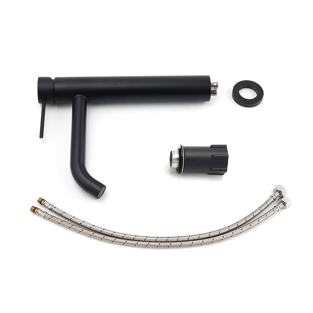 Matt Black Tall Laundry Round Curve Spout Basin Mixer Vanity Sink Faucet Tapware V1233-KRD104BL