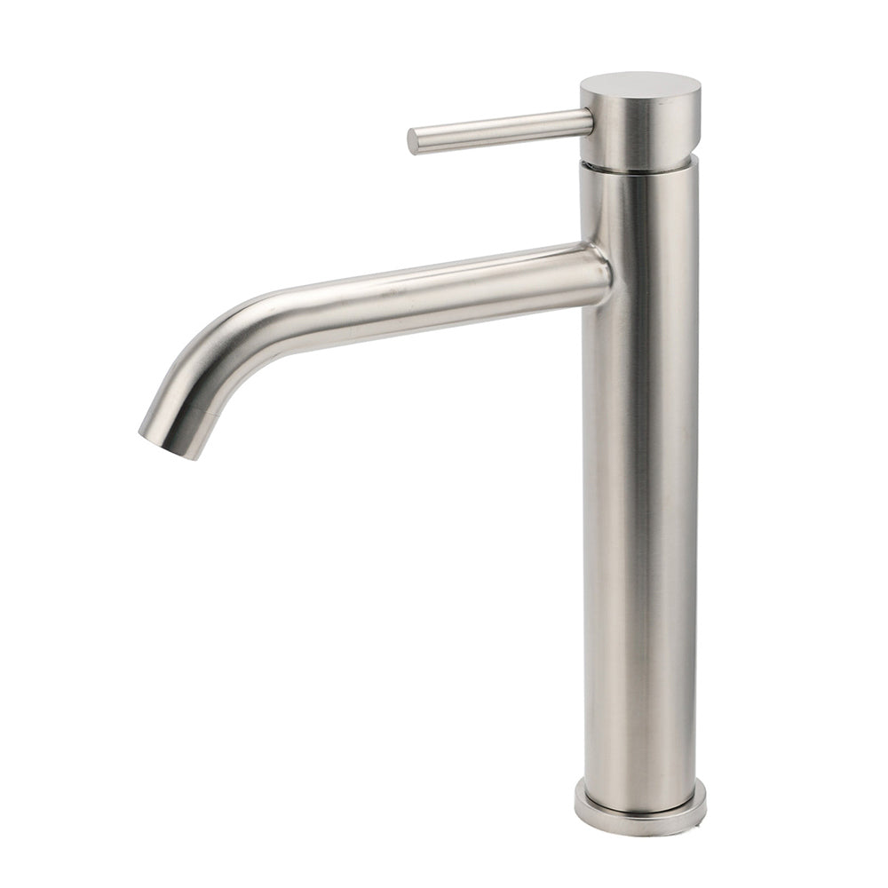 Brushed Nickel Tall Kitchen Laundry Basin Mixer Vanity Curve Sink Faucet Tap Set V1233-KRD104BS