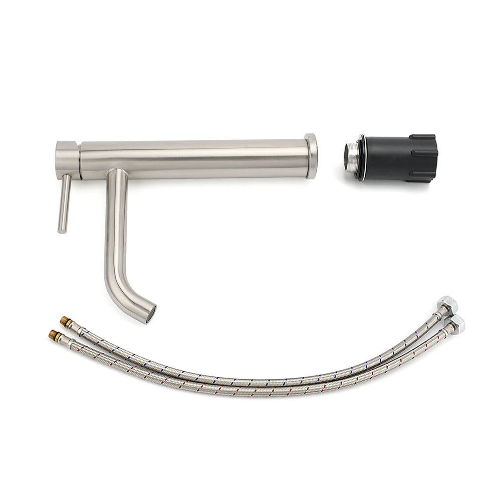 Brushed Nickel Tall Kitchen Laundry Basin Mixer Vanity Curve Sink Faucet Tap Set V1233-KRD104BS