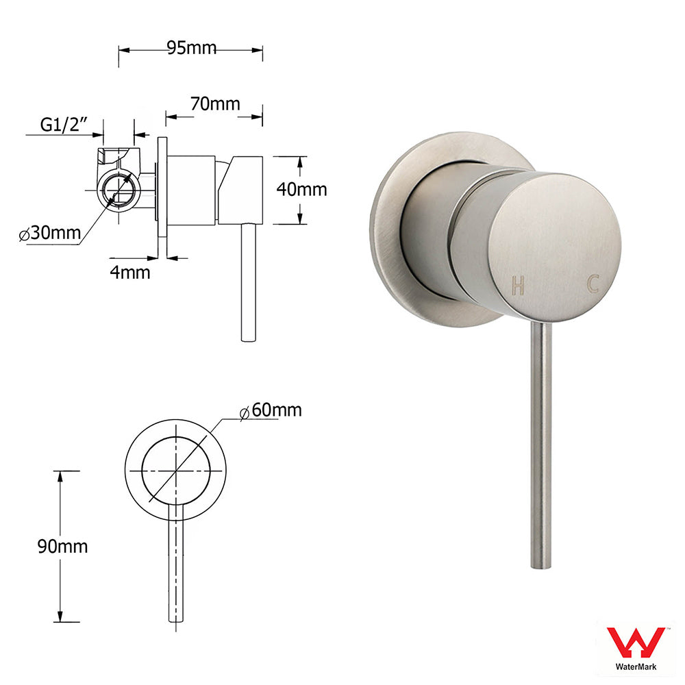 Brushed Nickel Bath Shower Mixer Hot Cold Water Tap Ceramic Cartridge Small Face V1233-KRD20160