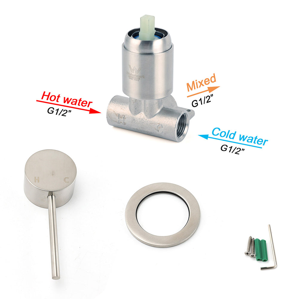 Brushed Nickel Bath Shower Mixer Hot Cold Water Tap Ceramic Cartridge Small Face V1233-KRD20160