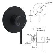 Matt Black Round Bath Concealed Shower Mixer Valve Hot Cold Water Tap Watermark V1233-KRD201B