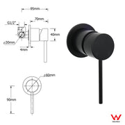 Watermark Matt Black Round Bath Shower Mixer Valve Hot Cold Water Tap Small Face V1233-KRD201B60