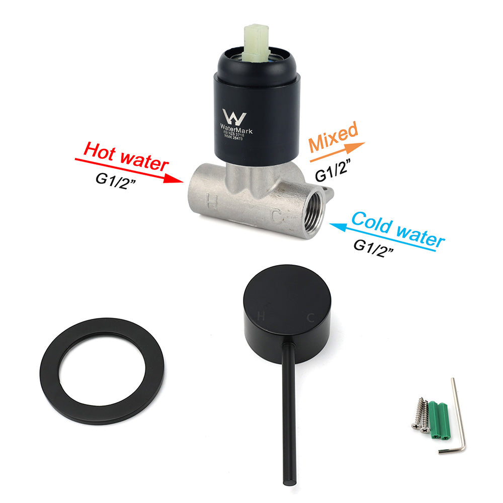 Watermark Matt Black Round Bath Shower Mixer Valve Hot Cold Water Tap Small Face V1233-KRD201B60