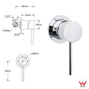 Bathroom Chrome Round Pin Lever Handle Hot Cold Water Tapware Shower Mixer Valve V1233-KRD201CR60