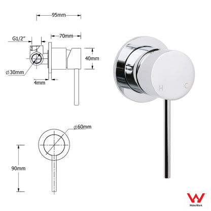Bathroom Chrome Round Pin Lever Handle Hot Cold Water Tapware Shower Mixer Valve V1233-KRD201CR60