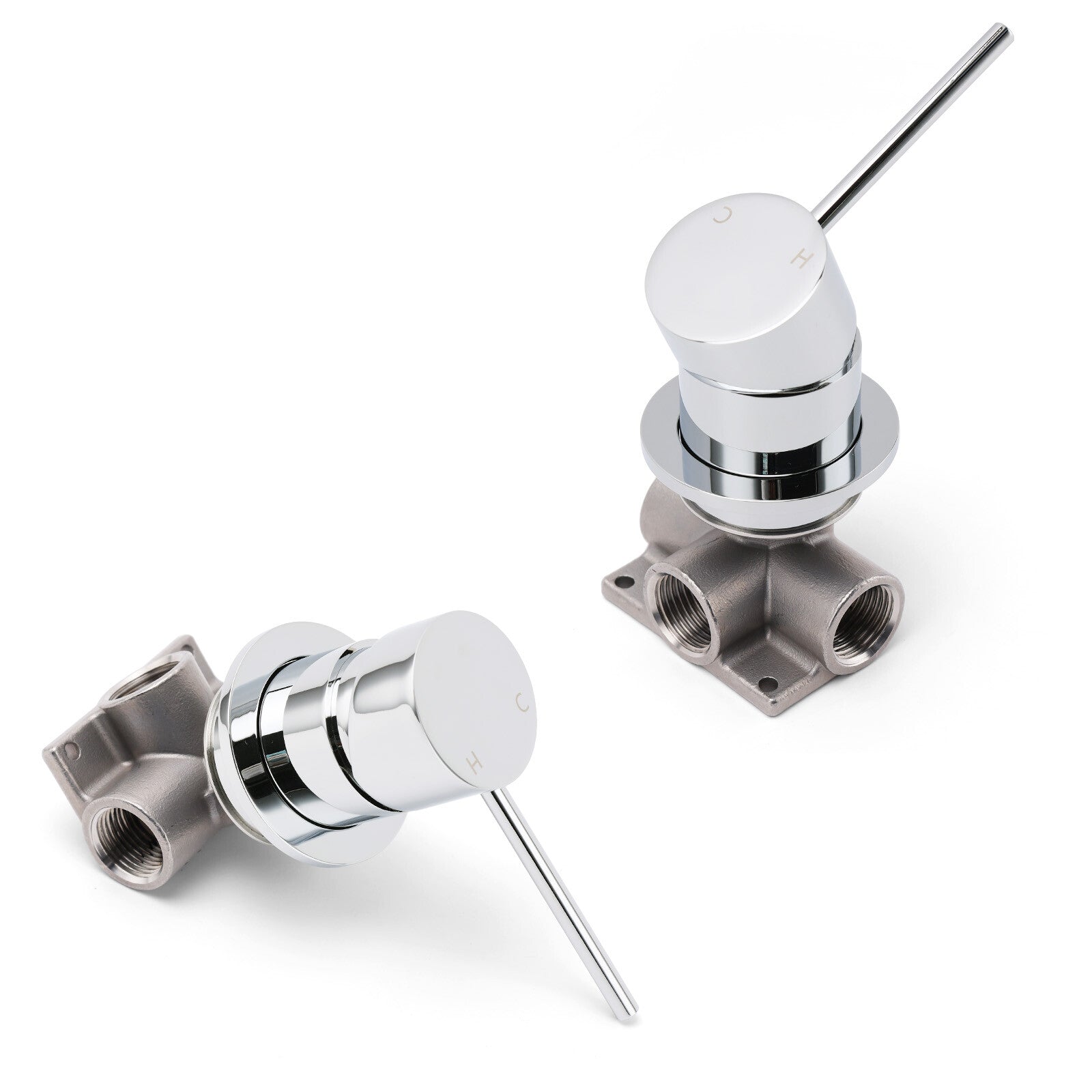 Bathroom Chrome Round Pin Lever Handle Hot Cold Water Tapware Shower Mixer Valve V1233-KRD201CR60