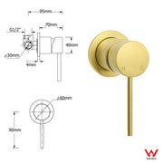 Brushed Gold Round Wall Mounted Shower Mixer Hot Cold Bath Tap Valve Cartridge V1233-KRD201G60