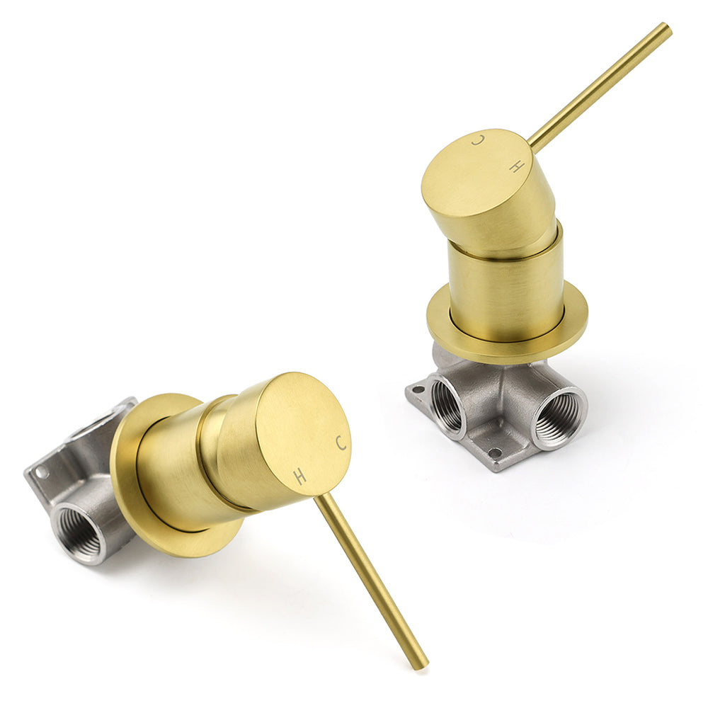 Brushed Gold Round Wall Mounted Shower Mixer Hot Cold Bath Tap Valve Cartridge V1233-KRD201G60