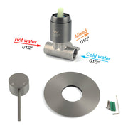 Watermark Gun Metal Grey Round Bathroom Shower Hot Cold Mixer Ceramic Cartridge V1233-KRD201GM