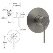 Watermark Gun Metal Grey Round Bathroom Shower Hot Cold Mixer Ceramic Cartridge V1233-KRD201GM