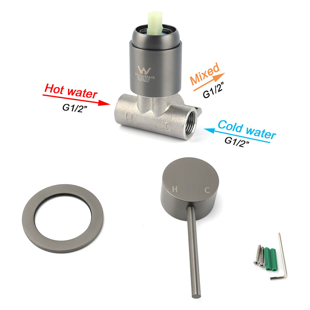 Gun Metal Round Small Face Wall Shower Mixer Hot Cold Bath Tap Valve Cartridge V1233-KRD201GM60