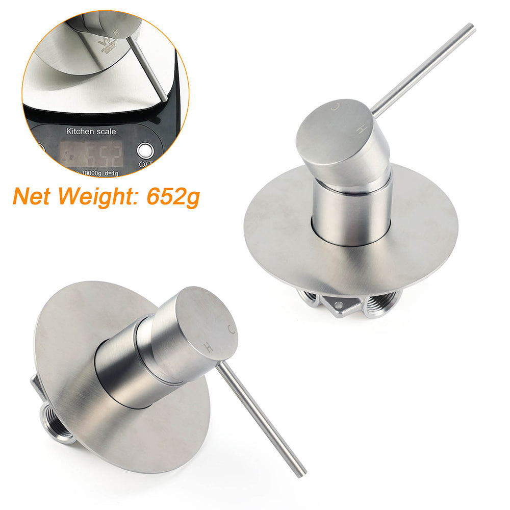 Brushed Nickel Bath Shower Mixer Hot Cold Tap Ceramic Cartridge Spindle Round V1233-KRD201N