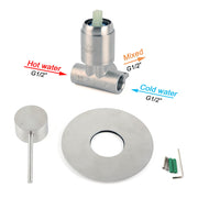 Brushed Nickel Bath Shower Mixer Hot Cold Tap Ceramic Cartridge Spindle Round V1233-KRD201N
