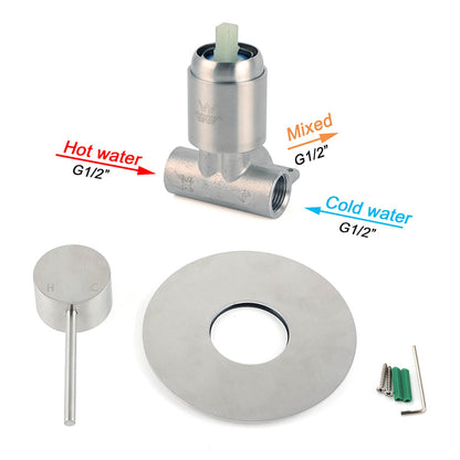 Brushed Nickel Bath Shower Mixer Hot Cold Tap Ceramic Cartridge Spindle Round V1233-KRD201N