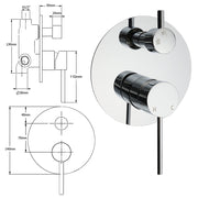 OZ Chrome Round Stainless Steel Shower Mixer 2 Way Switch Diverter For Bath Set V1233-KRD202CR