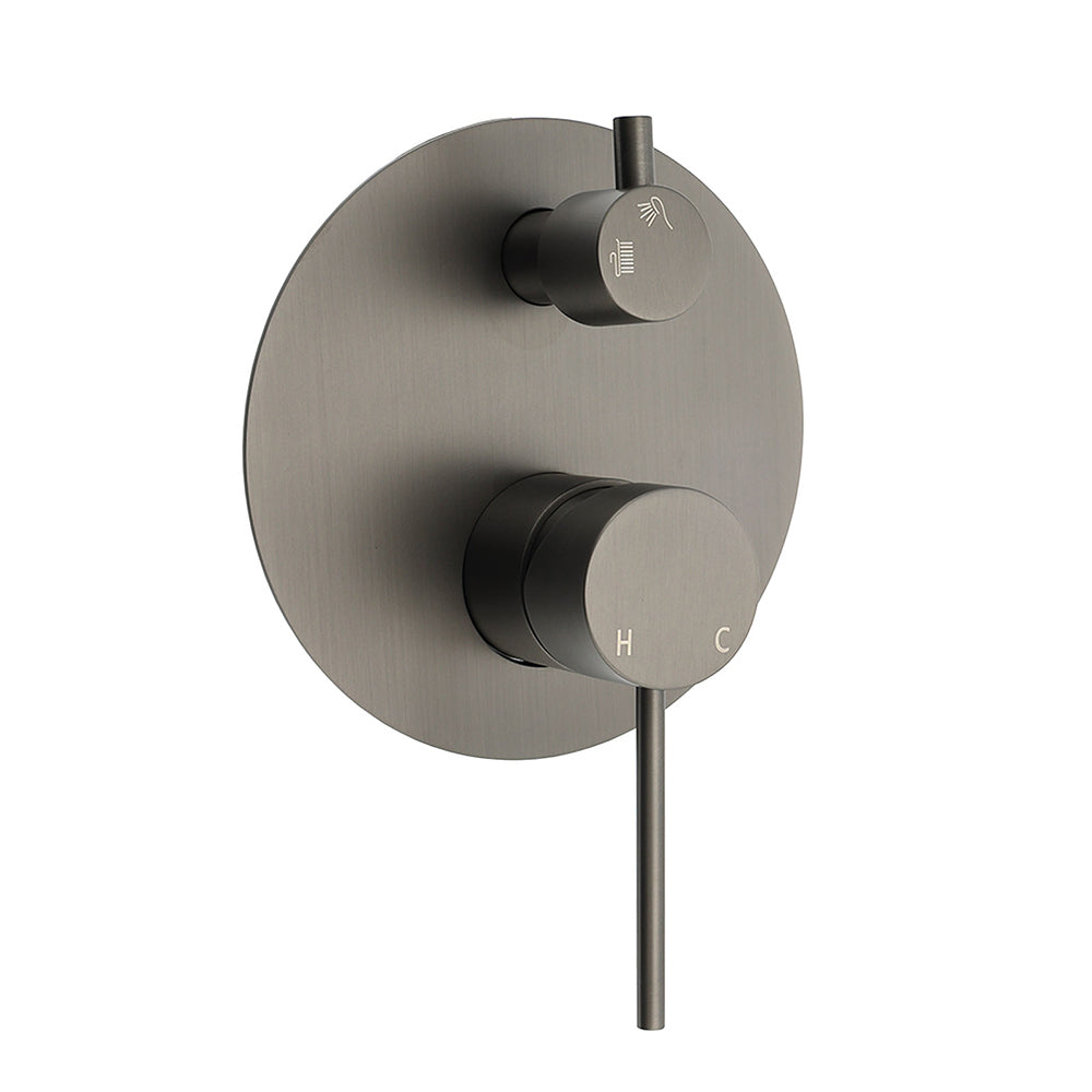 Gun Metal Gray Round Shower Mixer 2 Way Diverter For Bath Twin Shower Watermark V1233-KRD202GM