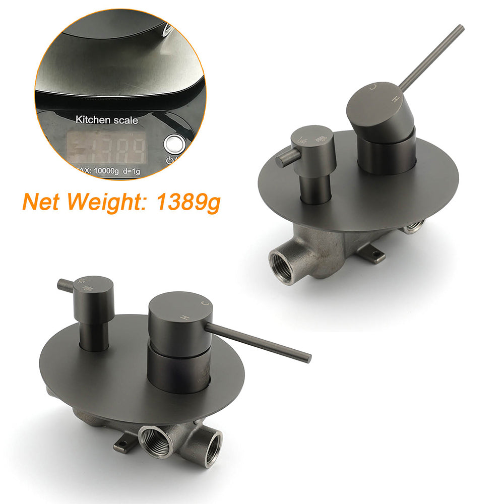 Gun Metal Gray Round Shower Mixer 2 Way Diverter For Bath Twin Shower Watermark V1233-KRD202GM