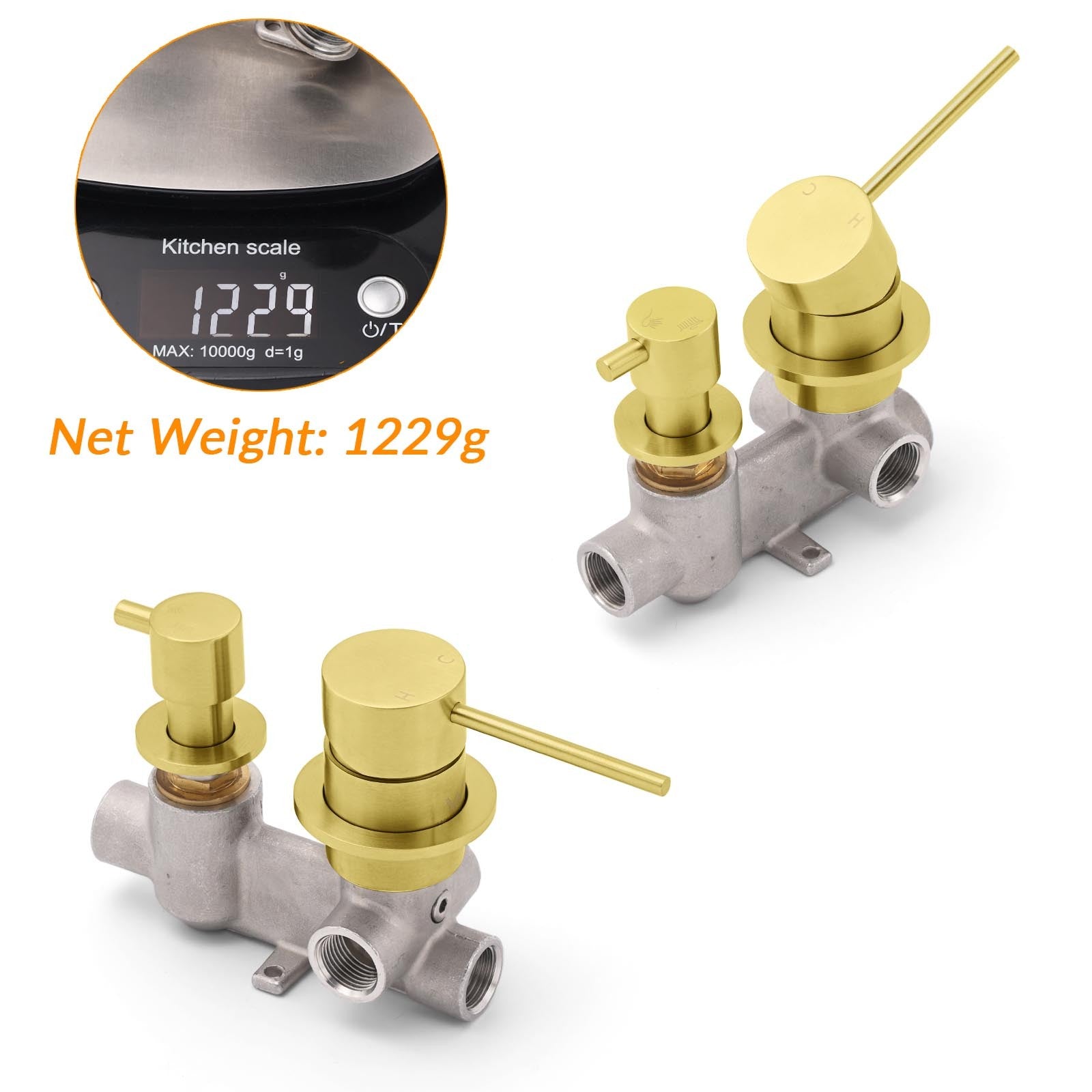 Concealed Round Brushed Gold Wall Shower Mixer 2 Way Diverter Valve For Bathroom V1233-KRD204G