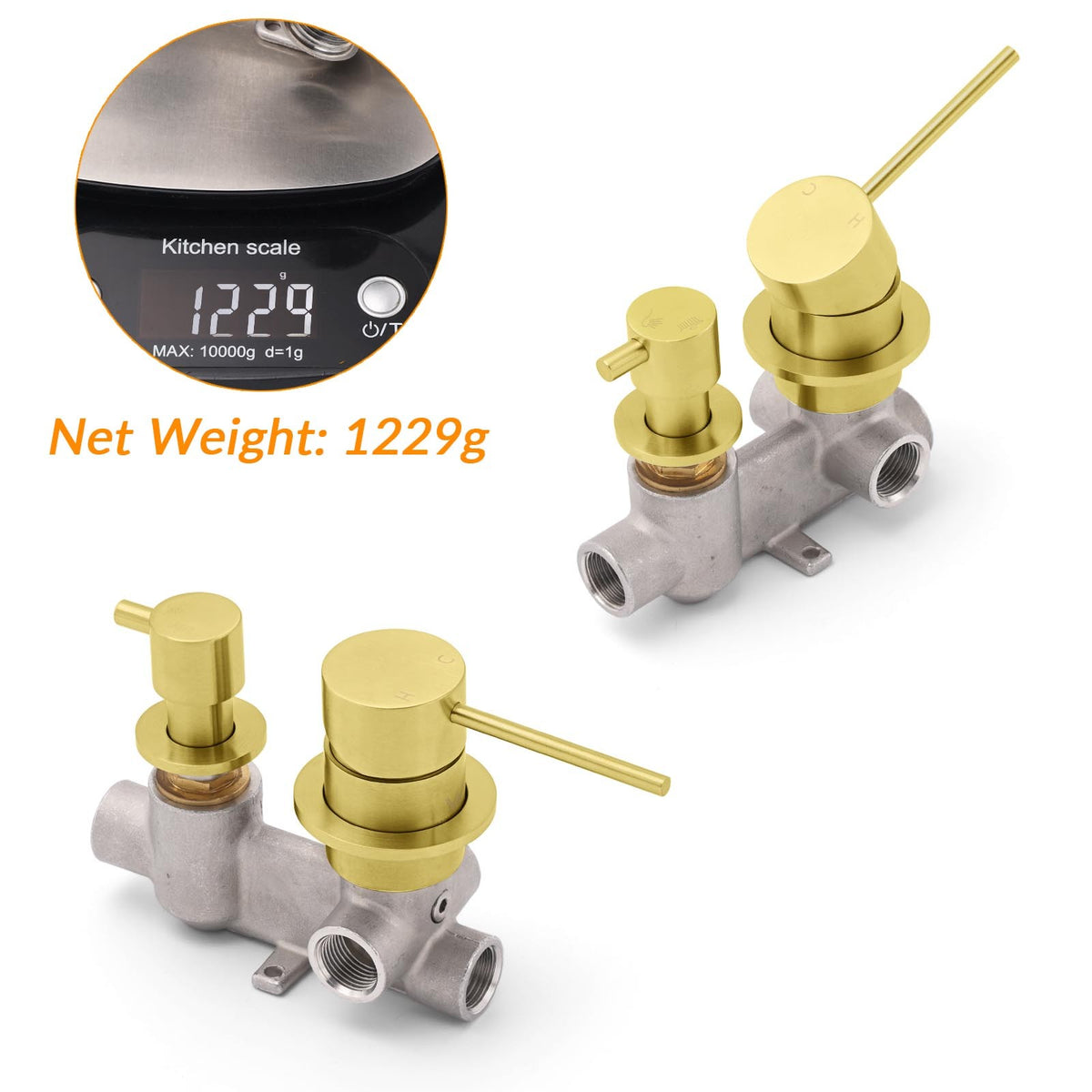 Concealed Round Brushed Gold Wall Shower Mixer 2 Way Diverter Valve For Bathroom V1233-KRD204G