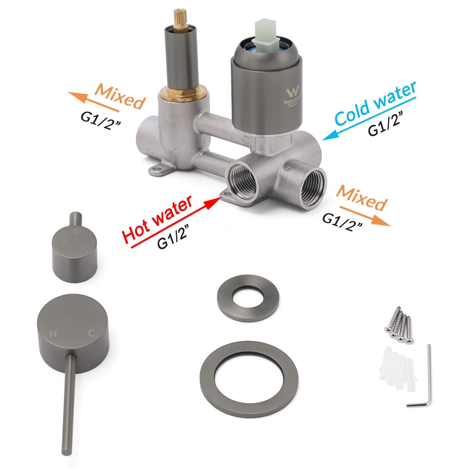 Small Face Gun Metal Gray Round Shower Mixer 2 Way Switch Diverter For Combo Set V1233-KRD204GM