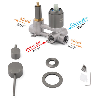Small Face Gun Metal Gray Round Shower Mixer 2 Way Switch Diverter For Combo Set V1233-KRD204GM