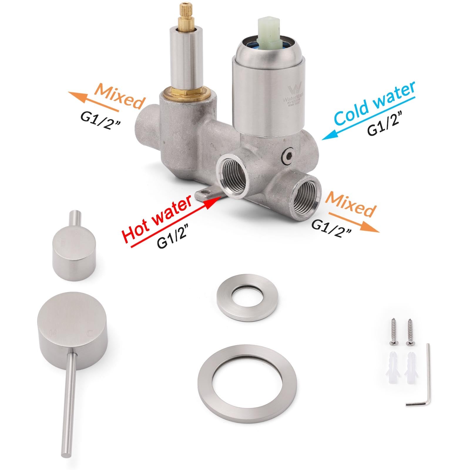 Brushed Nickel Round Bathroom Small Face Shower Mixer 2 Way Diverter Switch Set V1233-KRD204N