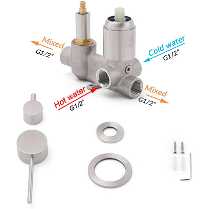 Brushed Nickel Round Bathroom Small Face Shower Mixer 2 Way Diverter Switch Set V1233-KRD204N