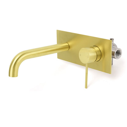 Brushed Gold Round Wall Mounted Basin Mixer Vanity Sink Tap Faucet Curve Spout V1233-KRD301ABG