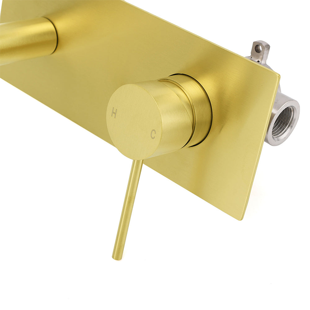 Brushed Gold Round Wall Mounted Basin Mixer Vanity Sink Tap Faucet Curve Spout V1233-KRD301ABG