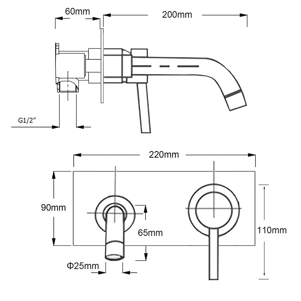 WELS Chrome Round Wall Mounted Basin Vanity Mixer Bath Tub Bubble Faucet Spout V1233-KRD301ACR