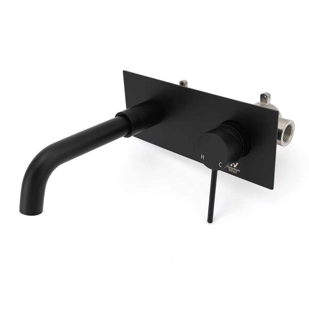 Matt Black Round Basin Mixer Bathtub Wall Mounted Faucet Tap Laundry Spout Set V1233-KRD301B
