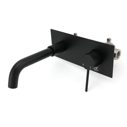 Matt Black Round Basin Mixer Bathtub Wall Mounted Faucet Tap Laundry Spout Set V1233-KRD301B