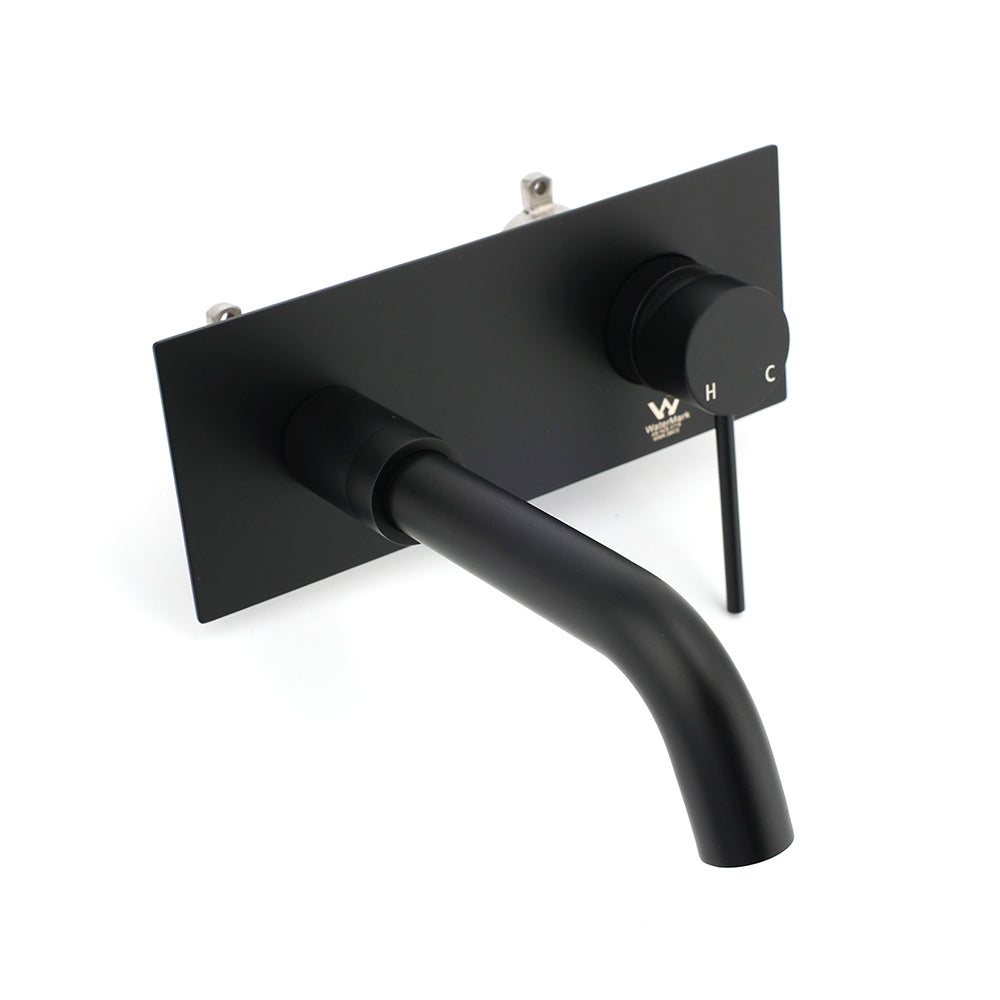 Matt Black Round Basin Mixer Bathtub Wall Mounted Faucet Tap Laundry Spout Set V1233-KRD301B