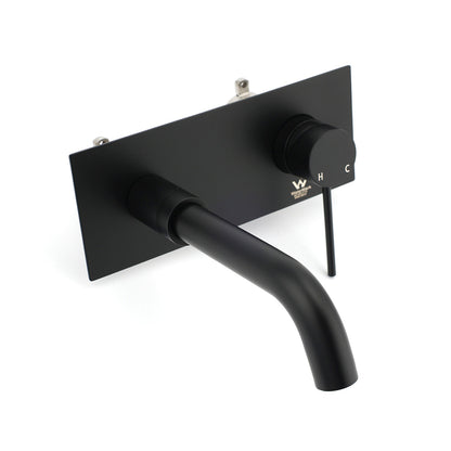 Matt Black Round Basin Mixer Bathtub Wall Mounted Faucet Tap Laundry Spout Set V1233-KRD301B